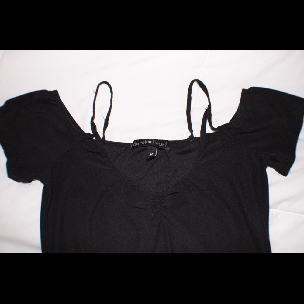 Black off shoulder strappy bodysuit